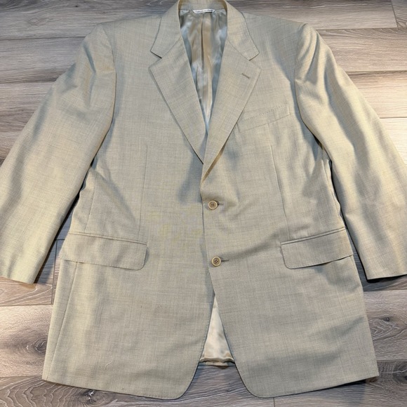 Canali Blazer Mens 56 Beige Plaid 100% Virgin Wool Dual Vented